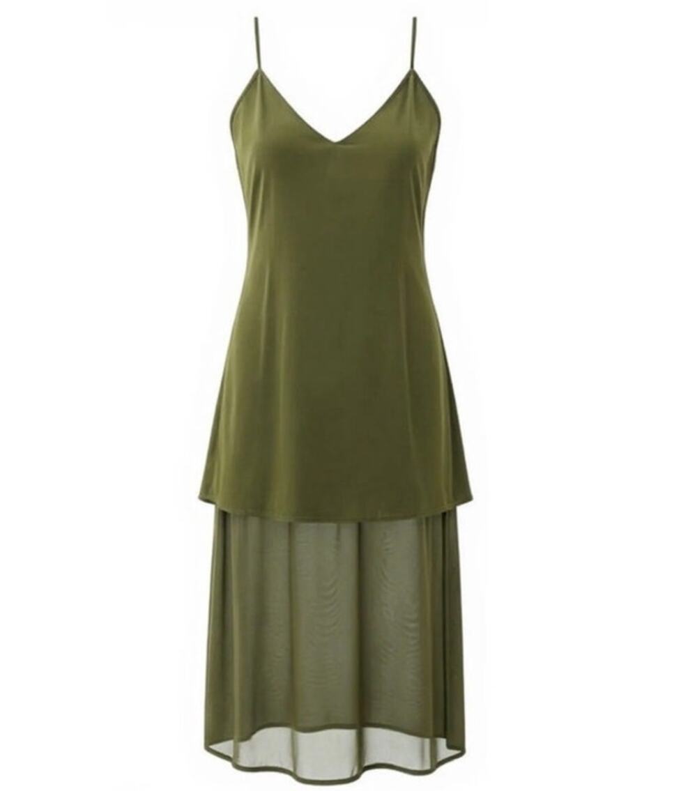 Gold Hawk Velvet Sheer Bottom Slip Dress (Olive Green) • Size medium